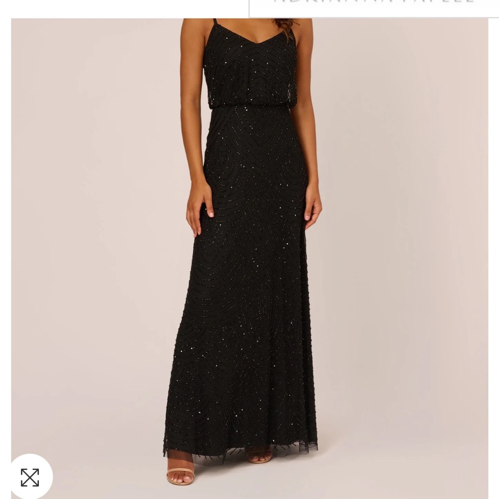 Adrianna Papell Black size 8P beaded blouson gown